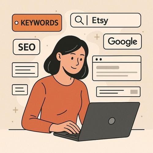 Keyword-Recherche für Etsy & Google: Sichtbarkeit steigern Etsy Keywords, Google SEO, Keyword-Recherche, Sichtbarkeit erhöhen, Long-Tail-Keywords