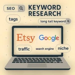 Keyword-Recherche für Etsy & Google: Tipps & Tools Etsy Keywords, Google Keywords, Keyword-Recherche, SEO-Optimierung, Long-Tail-Keywords