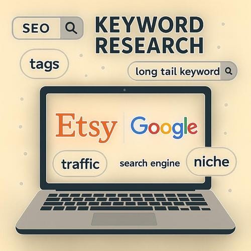 Keyword-Recherche für Etsy & Google: Tipps & Tools Etsy Keywords, Google Keywords, Keyword-Recherche, SEO-Optimierung, Long-Tail-Keywords